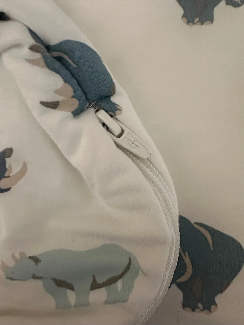 Kyte BABY White Sleep Sack with Blue Rhino Print